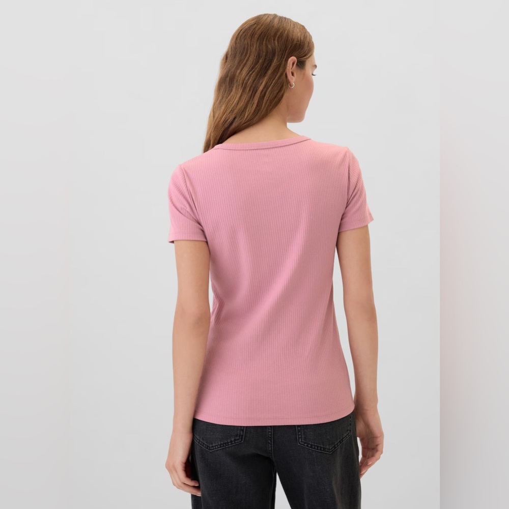 🆕 GAP Women’s Rib Ribbed Crew Neck Short Sleeve T-Shirt Pink Large 12-14 - Picture 5 of 11